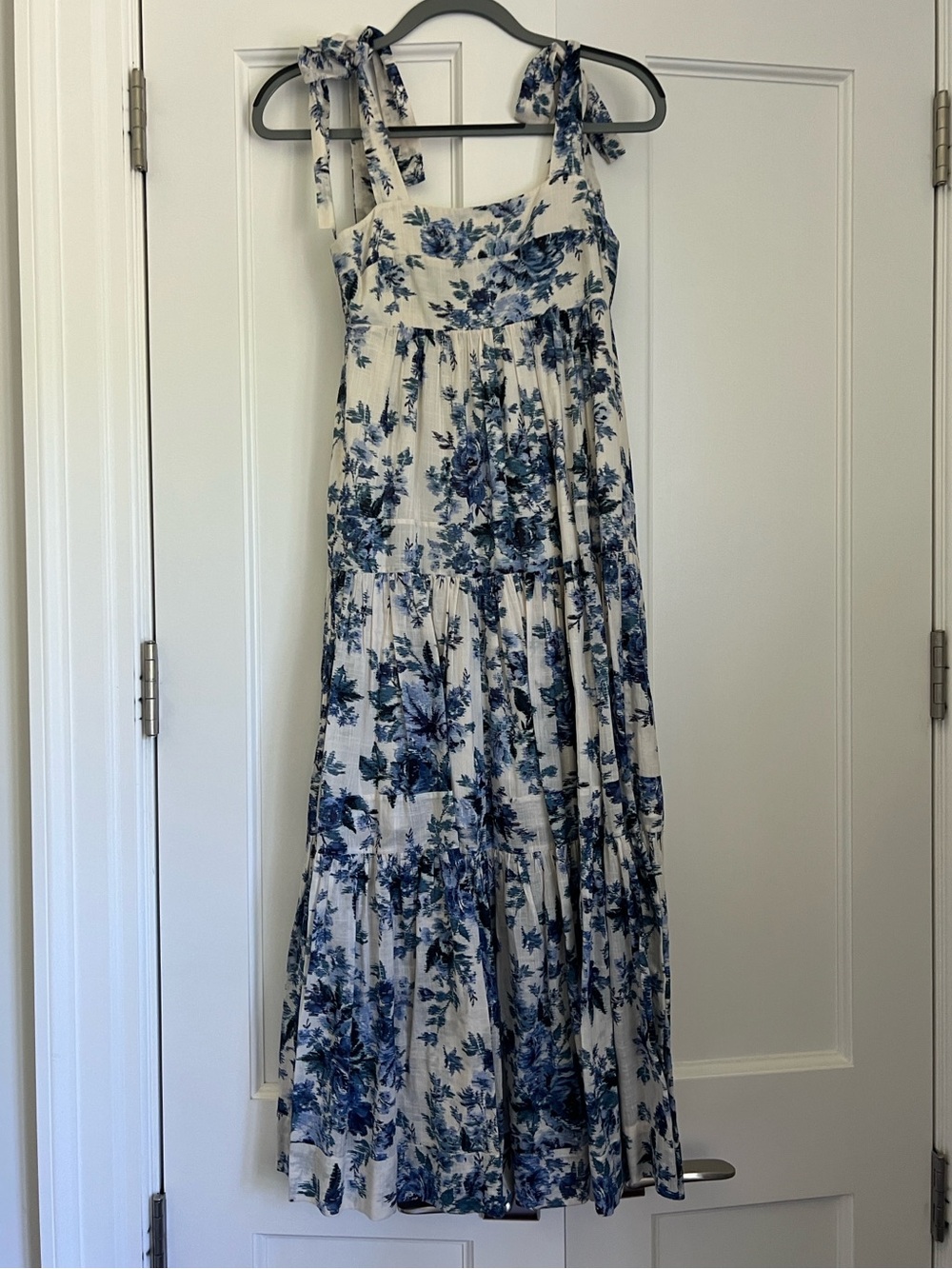 Zimmermann White Maxi Dress with Blue Floral Print
